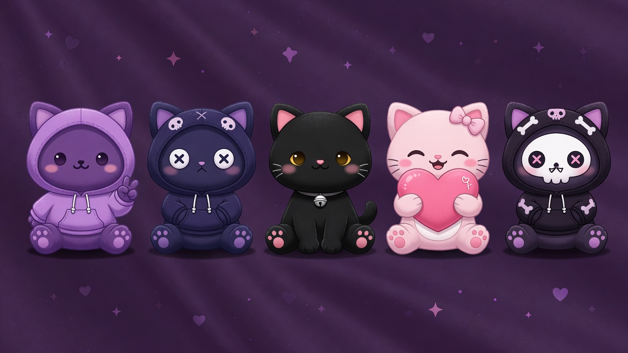 Five cute chibi cats representing the Chaos Coven